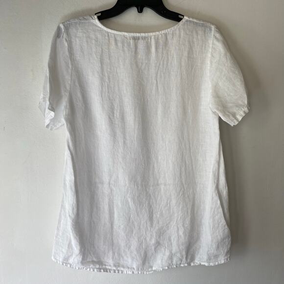 Terzo Millennio 100% Linen White Floral Eyelet Blouse SZ S Italian Cottage - Picture 7 of 7